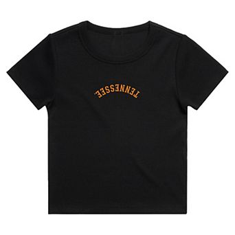 Women's Uscape Apparel Black Tennessee Volunteers Upside Down Embroidery Ribbed Cropped T-Shirt