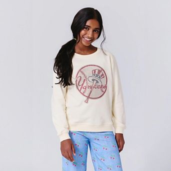 Girls Preschool Terez Cream New York Yankees Gems Logo Fleece Crewneck Sweatshirt
