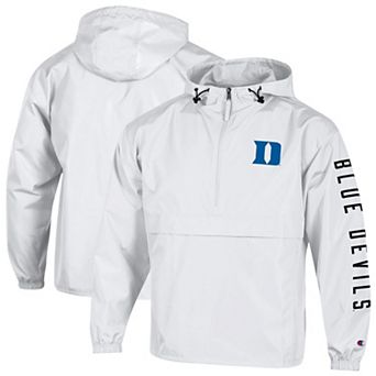 Men's Champion White Duke Blue Devils Cloud Packable Half-Zip Hooded Jacket