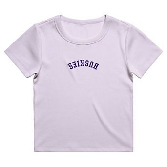 Women's Uscape Apparel Purple Washington Huskies Upside Down Embroidery Ribbed Cropped T-Shirt