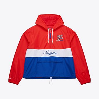 Women's Mitchell & Ness Red Denver Nuggets Blocked Anorak Half-Zip Jacket
