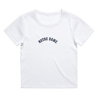 Women's Uscape Apparel White Notre Dame Fighting Irish Upside Down Embroidery Ribbed Cropped T-Shirt