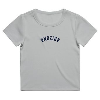 Women's Uscape Apparel Gray Arizona Wildcats Upside Down Embroidery Ribbed Cropped T-Shirt