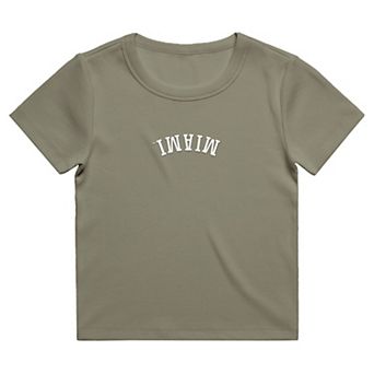Women's Uscape Apparel Green Miami Hurricanes Upside Down Embroidery Ribbed Cropped T-Shirt
