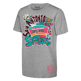 Youth Mitchell & Ness Heather Gray San Antonio Spurs Hardwood Classics Play by Play T-Shirt
