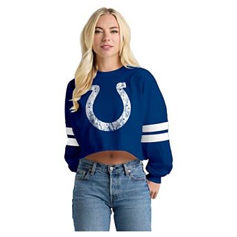 Women's Spirit Jersey Royal Indianapolis Colts Oversized Cropped Stripe Long Sleeve T-Shirt