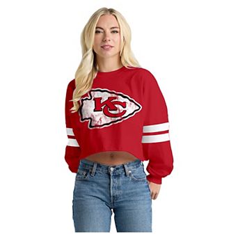 Women's Spirit Jersey Red Kansas City Chiefs Oversized Cropped Stripe Long Sleeve T-Shirt