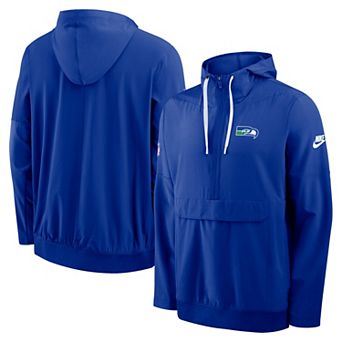 Men's Nike Royal Seattle Seahawks Sideline Broken Rules Alternate Anorak Half-Zip Hooded Jacket