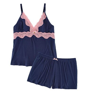 Daisy Fuentes Women's Plus Size Ribbed Lace Cami and Shorts Sleep Set