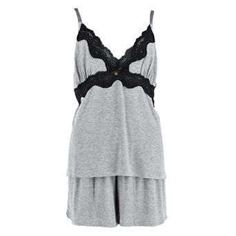 Daisy Fuentes Women's Plus Size Ribbed Lace Cami and Shorts Sleep Set
