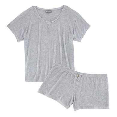 Daisy Fuentes Women's Plus Size Short Sleeve Pointelle Pajama Set
