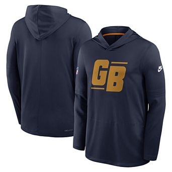 Men's Nike Navy Green Bay Packers Big & Tall Sideline Place Kicker Alternate Lightweight Hooded Long Sleeve Dri-FIT Top