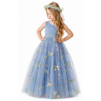 2Bunnies Girls' 3T-10Y Enchanted Garden Embroidered Tulle Maxi Dress with Bow Back
