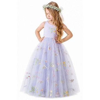 2Bunnies Girls' 3T-10Y Enchanted Garden Embroidered Tulle Maxi Dress with Bow Back