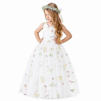 2Bunnies Girls' 3T-10Y Enchanted Garden Embroidered Tulle Maxi Dress with Bow Back