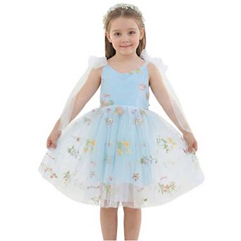 2Bunnies Girls' 12M-8Y Enchanted Garden Embroidered Tulle Knee Dress with Bow Back