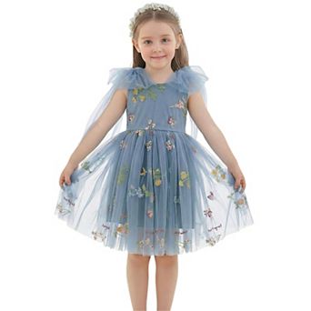 2Bunnies Girls' 12M-8Y Enchanted Garden Embroidered Tulle Knee Dress with Bow Back