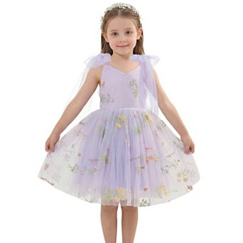 2Bunnies Girls' 12M-8Y Enchanted Garden Embroidered Tulle Knee Dress with Bow Back
