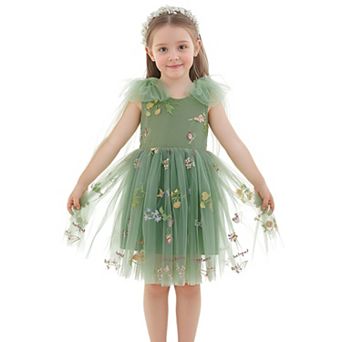 2Bunnies Girls' 12M-8Y Enchanted Garden Embroidered Tulle Knee Dress with Bow Back