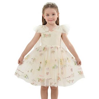 2Bunnies Girls' 12M-8Y Enchanted Garden Embroidered Tulle Knee Dress with Bow Back