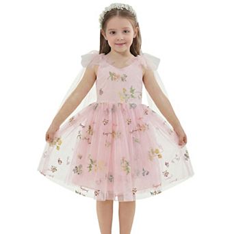 2Bunnies Girls' 12M-8Y Enchanted Garden Embroidered Tulle Knee Dress with Bow Back