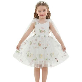 2Bunnies Girls' 12M-8Y Enchanted Garden Embroidered Tulle Knee Dress with Bow Back