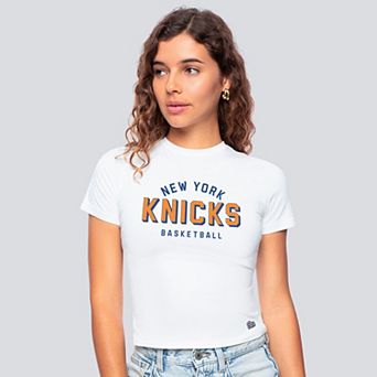 Women's Hype and Vice White New York Knicks Cropped Jersey T-Shirt