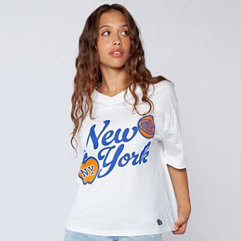 Women's Hype and Vice White New York Knicks Oversized Football T-Shirt