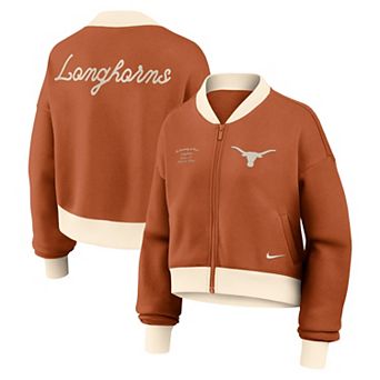 Women's Nike Texas Orange Texas Longhorns Oversized Academic Cropped Full-Zip Bomber Jacket