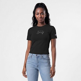 Women's Champion Black San Antonio Spurs Soft Touch Fitted Cropped T-Shirt