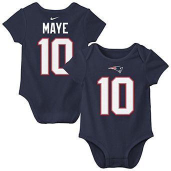 Infant Nike Drake Maye Navy New England Patriots Name & Number Bodysuit