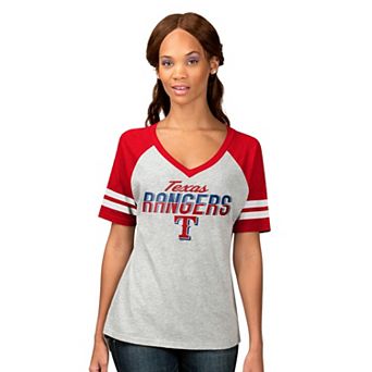 Women's G-III 4Her by Carl Banks Heather Gray Texas Rangers Goal Line Raglan V-Neck T-Shirt