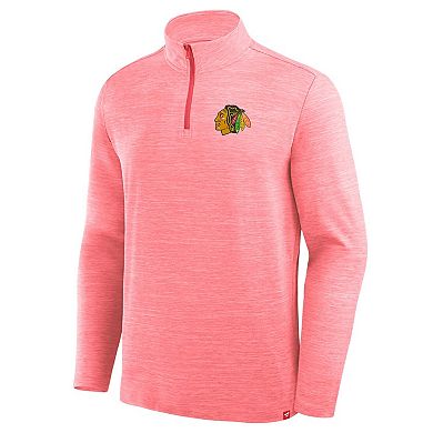 Men's Fanatics Heather Red Chicago Blackhawks Clutch Boarding Poly Quarter-Zip Pullover