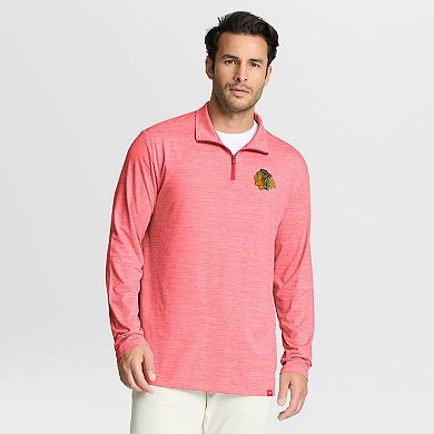 Men's Fanatics Heather Red Chicago Blackhawks Clutch Boarding Poly Quarter-Zip Pullover