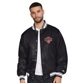 Men's Starter Black New York Knicks Final Buzzer Satin Varsity Full-Snap Jacket