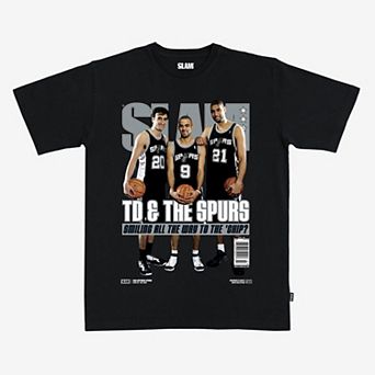 "Unisex SLAM Tim Duncan, Manu Ginobili & Tony Parker Black San Antonio Spurs Hardwood Classics Cover T-Shirt"