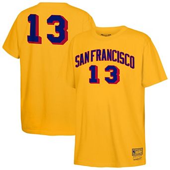 Youth Mitchell & Ness Wilt Chamberlain Gold San Francisco Warriors Hardwood Classics Name & Number T-Shirt