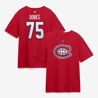 Men's Fanatics Jakub Dobes Red Montreal Canadiens Authentic Stack Name & Number T-Shirt