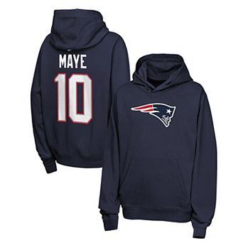 Youth Nike Drake Maye Navy New England Patriots Name & Number Club Fleece Hoodie