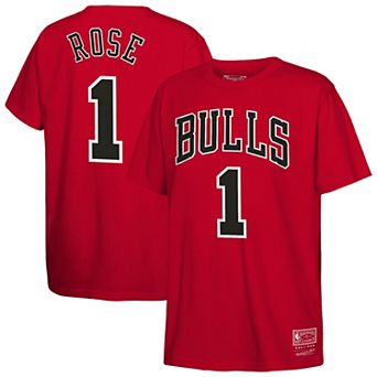 Youth Mitchell & Ness Derrick Rose Red Chicago Bulls Hardwood Classics Name & Number T-Shirt