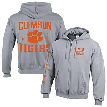 Men's Champion Gray Clemson Tigers Varsity Powerblend Full-Zip Fleece Hoodie