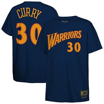 Youth Mitchell & Ness Stephen Curry Navy Golden State Warriors Hardwood Classics Name & Number T-Shirt