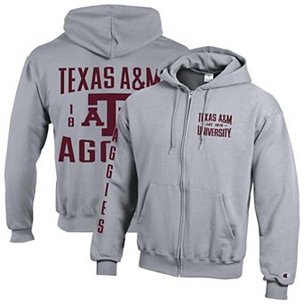 Men's Champion Heather Gray Texas A&M Aggies Varsity Powerblend Full-Zip Fleece Hoodie