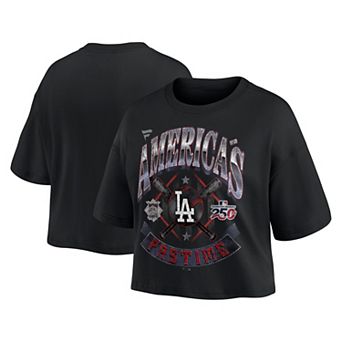 Women's Fanatics Black Los Angeles Dodgers Americana Crop T-Shirt