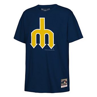 Youth Mitchell & Ness Navy Seattle Mariners Retro Logo T-Shirt