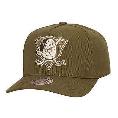 Men's Mitchell & Ness Olive Anaheim Ducks Fashion Basic Pro Pinch Snapback Hat