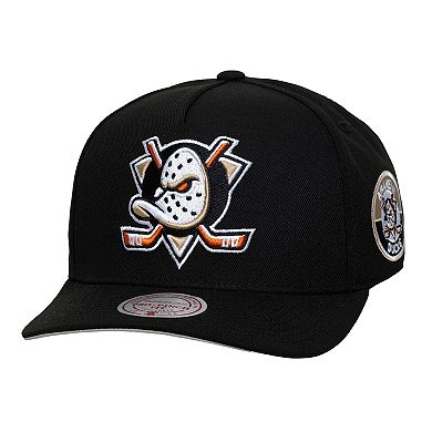 Men's Mitchell & Ness Black Anaheim Ducks Double Clutch Pro Pinch Snapback Hat