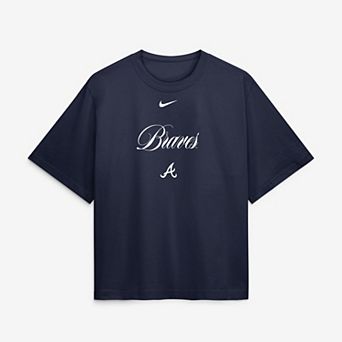 Women's Nike Navy Atlanta Braves 4x Champions Ring Boxy T-Shirt
