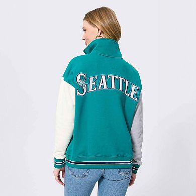 Women's Terez Teal Seattle Mariners Colorblock Quarter-Zip Pullover
