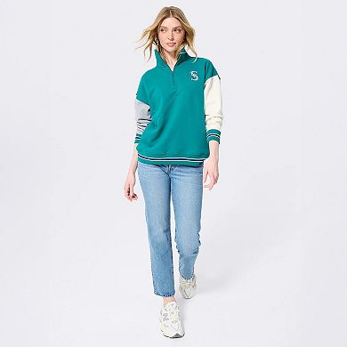 Women's Terez Teal Seattle Mariners Colorblock Quarter-Zip Pullover